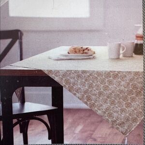 Threshold 50"x50" cotton/linen blend table throw with tassels in cream/beige